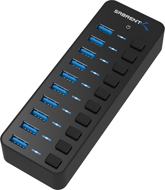 SABRENT 10-Port 60W USB 3.0 Hub with Individual Power Switches and LEDs Includes 60W 12V/5A Power Adapter (HB-BU10)