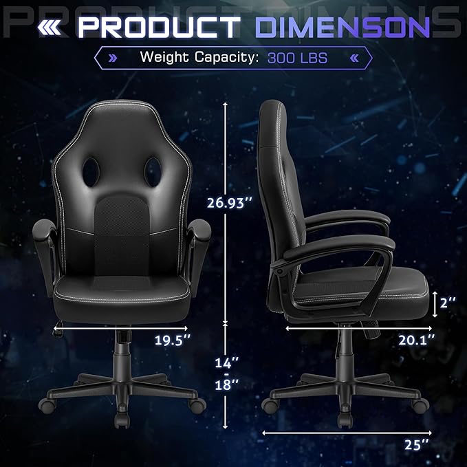 Office Gaming Chair High Back Leather Computer Chairs Ergonomic Height Adjustable Racing Game Desk Chair Executive Conference Task Chair (Black)