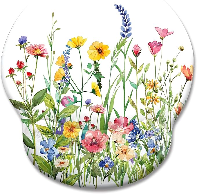 Flower Ergonomic Mouse Pad with Wrist Rest Large Gaming Computer Mouse Pad Wrist Support with Non-Slip Pain Relief PU Base Cute Office Desk Decor Accessories