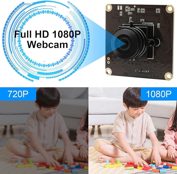 USB Camera Module High Speed 60fps 120fps 260fps Webcam with 180degree Fisheye Lens Full HD 1080P Computer Webcam Wide Angle Lightburn Camera for Windows/Linux/Raspberry Pi/Mac