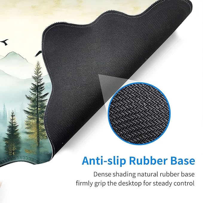 Desk Mat Mouse Pad with Wrist Rest 4-in-1 Large Mouse Pads for Desk Ergonomic Mouse Pad and Keyboard Wrist Rest Gaming Keyboard Mat for OfficeMisty Forest and Mountain