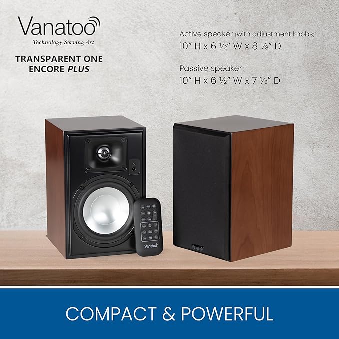 Vanatoo Black Transparent One Encore Plus Near Field Studio Monitor Speakers Pair for TV PC Gaming. Powered Speakers for Desktop and Room. AUX USB Bluetooth Toslink Optical Coax Remote.