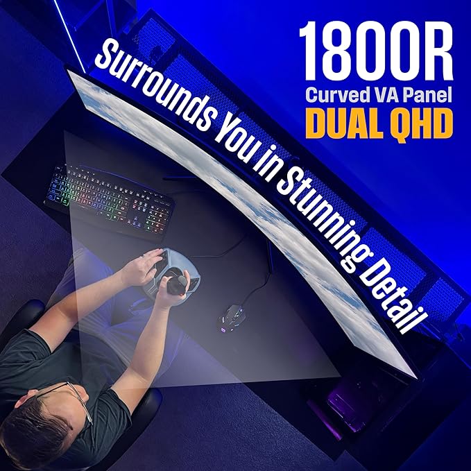 Westinghouse 49 Inch Curved Ultrawide QHD Gaming Monitor AMD FreeSync Premium Low Motion Blur R1800 Curve 5120x1440 for PC Games with Built in Speakers 2X DisplayPort 2X HDMI USB C