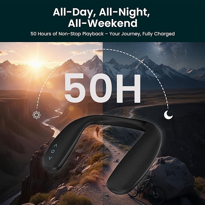 HomeSpot JY538 Wireless Neckband Speaker with Auracast 3D Surround Sound aptX HD LC3 Audio 50H Battery – Wearable Audio for Home Office &amp Gaming