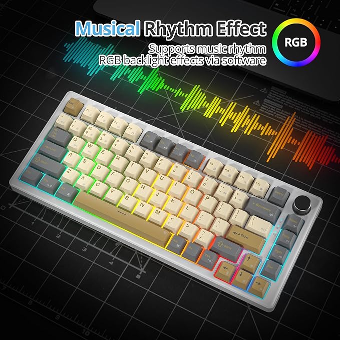 75% Retro Mechanical Keyboard Gasket with Knob Custom Wired Creamy Gaming Keyboard TKL 75 Percent Hot Swappable RGB Backlit Pre-lubed Switch for Win/MAC PC Laptop（Shimmer/White Switch）