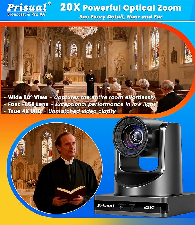 4K HDMI/IP/USB PTZ Camera 20X Advanced PTZ Auto Tracking Camera 1/1.8”4K UHD 30P with Built-in Tally Light for Church Conference Events PoE PT20X-4K (NDI upgradable)