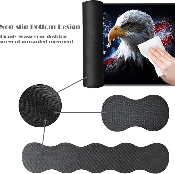 Ergonomic Keyboard Wrist Rest &amp Mouse Pad Wrist Rest SetXL Gaming Desk Mat 31.5x 11.8Non-Slip BaseMemory FoamEasy Typing Pain Relief for Office &amp HomeBald Eagle US Flag Fireworks
