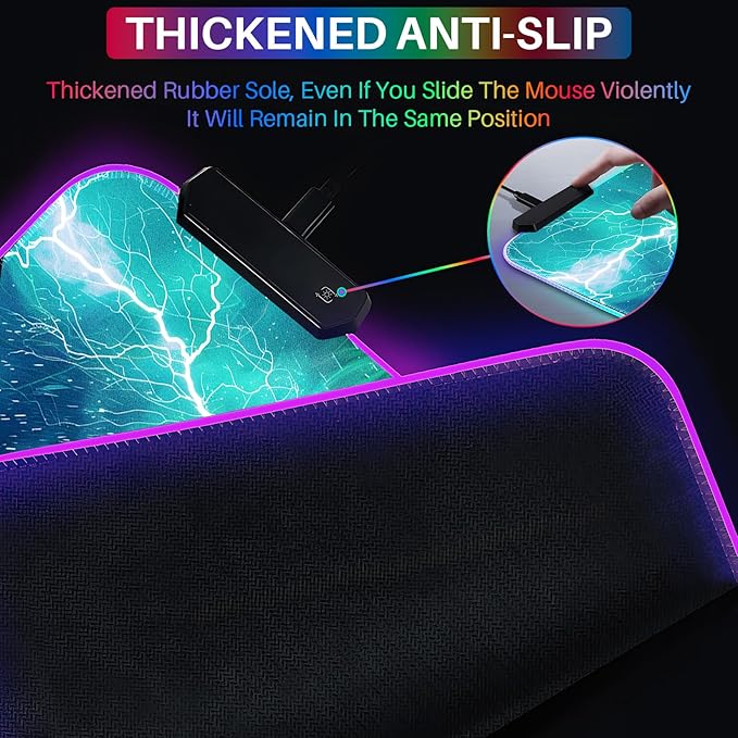 XL Led Gaming Mouse Pad with 14 Light Modes - Light Up Gamer Mouse Pad31.5 x 11.8in Non-Slip Gamepad Style RGB Large Gamer MousepadBlack Long Glowing Gaming Accessories for DeskWaterproof
