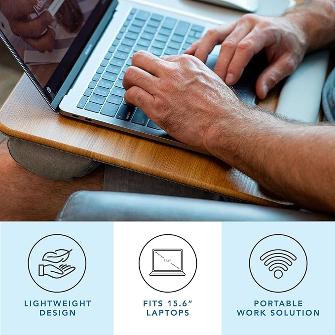 LAPGEAR Home Office Pro Lap Desk with Wrist Rest Mouse Pad and Phone Holder - Oak Woodgrain - Fits up to 15.6 Inch Laptops - Style No. 91599