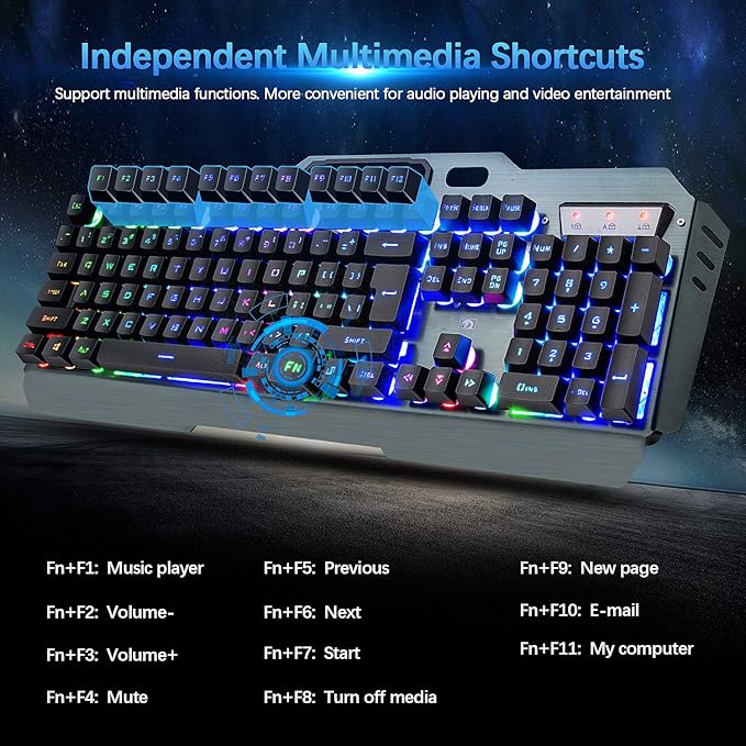 Wireless Gaming Keyboard and Mouse Combo61 Key Rainbow Backlit Keyboard with Rechargeable 3800mAhMechanical FeelErgonomicQuietWaterproofRGB Mute Mice for PS4Xbox OneDesktopPC