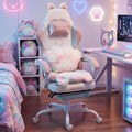 Dowinx Gaming Chair with Cat Ears and Paw Lumbar Pillow Ergonomic Reclining Chair Memory Foam and Spring Cushion Footrest 300lbs Capacity Cute and Comfortable Design for Women &amp Girls