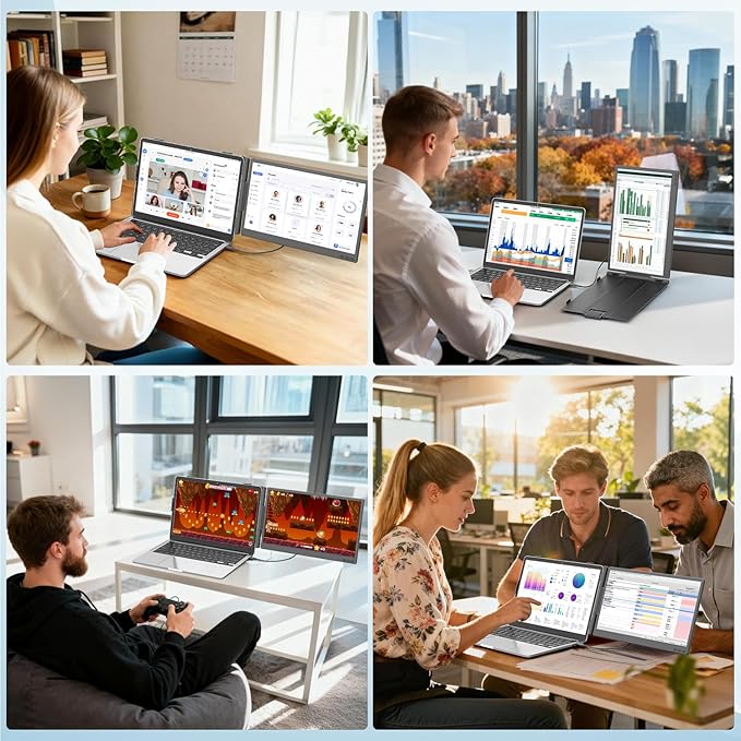 Teamgee 14 Inch Laptop Screen Extender 1080P FHD Laptop Monitor Extender Portable Monitor for Laptops 13-17.3 with USB-C/HDMI Port Plug &amp Play for Windows/Mac/Android/Switch/PS5