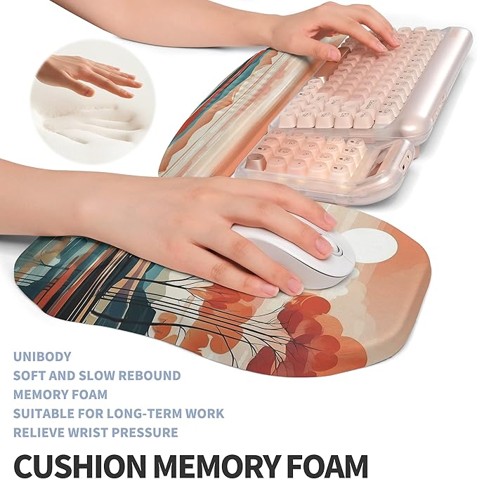 2-in-1 Ergonomic Set Wave Keyboard Wrist Rest and Massage Slope Mouse Pad Wrist Support Rebound Memory Foam for Relieve Carpal Tunnel Syndrome and Wrist Pain (Landscape)
