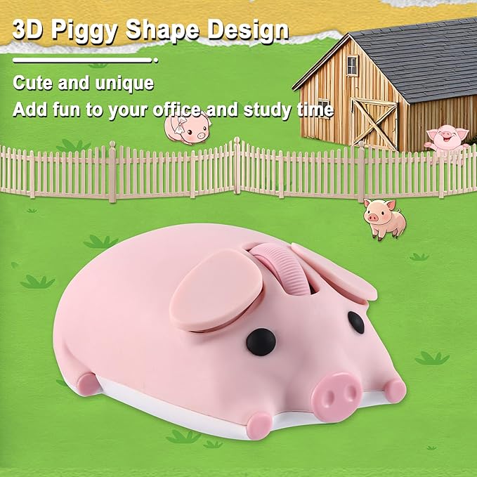 Wireless Bluetooth Mouse Cute Animal Pig Shape 2.4G &amp Bluetooth Dual Mode Computer Mice with USB Receiver Portable Compact 1200DPI Optical Cordless Mouse for Laptop iPad PC Chromebook Kids Gift (P