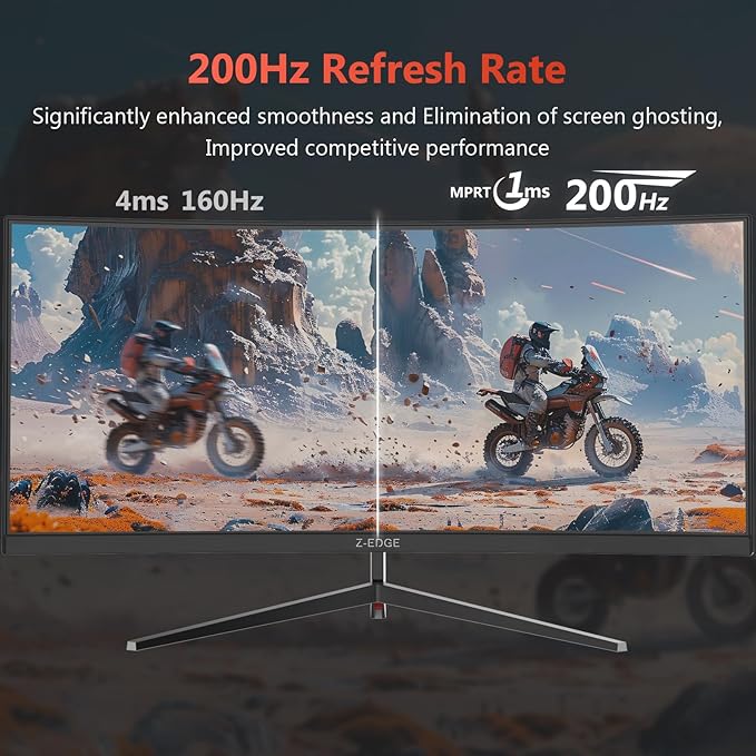 Z-Edge 30 Curved Gaming Monitor WFHD1080P 200Hz 165Hz Monitor MPRT 1ms 21:9 Aspect Ratio 1500R Curved 16.7M Colors 3000:1 Contrast UG30 PIP-PBP 2X DP 1.4 Ports and 2X HDMI 2.0 Port