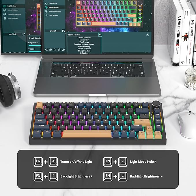 75% Wireless Creamy Mechanical Keyboard Hot Swappable Custom Keyboard RGB Backlit Gasket Gaming Keyboard 2.4G/BT5.0/USB-C Mechanical Gaming Keyboard Pre-lubed Linear Gray Cream Switches