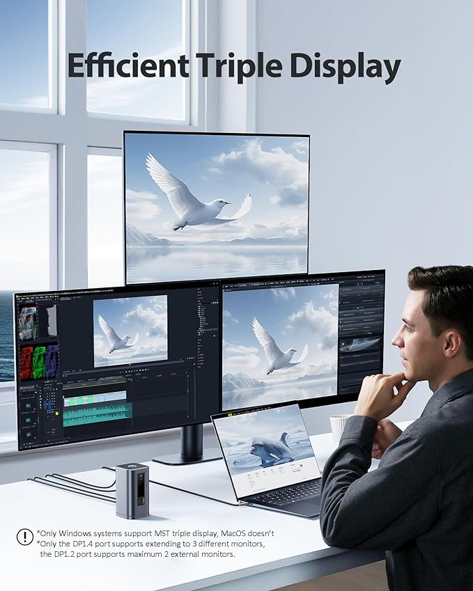 Baseus Docking Station Spacemate(Win) 11 in 1 Triple Display 4K HDMI and DP 10Gbps USB A/C Ports Gigabit Ethernet 100W PD Audio Laptop Docking Station for Windows/Dell/HP/Lenovo/Asus/Acer/Mac