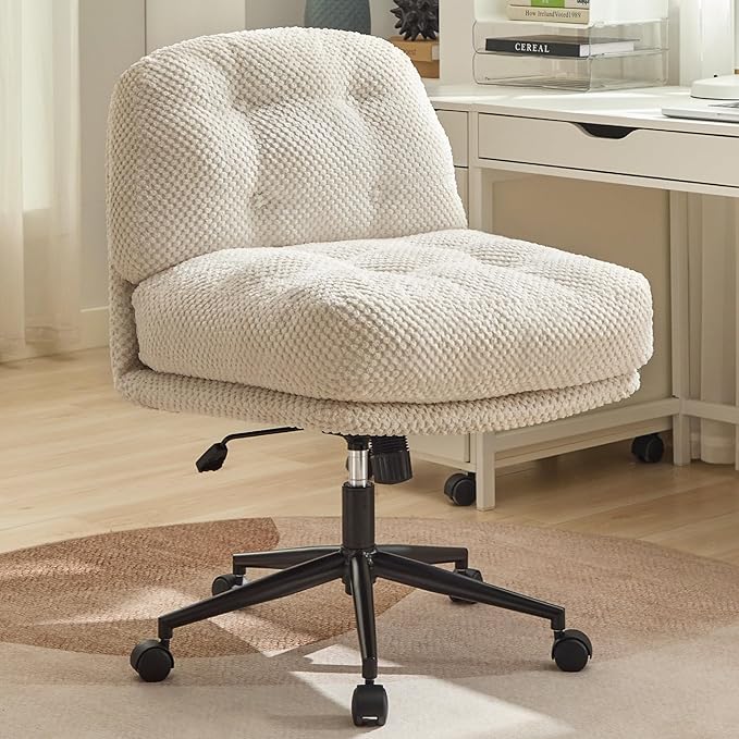Criss Cross Chair on Wheels Wider &amp Thickened Cross Legged Office Chair Comfortable Adjustable Swivel White