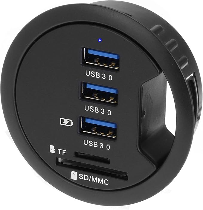 SEDNA - 2.5 Grommet Hole - in Desk - USB 3.1 Gen I 3 Port Hub/BC 1.2 USB Charger with SD Card Reader