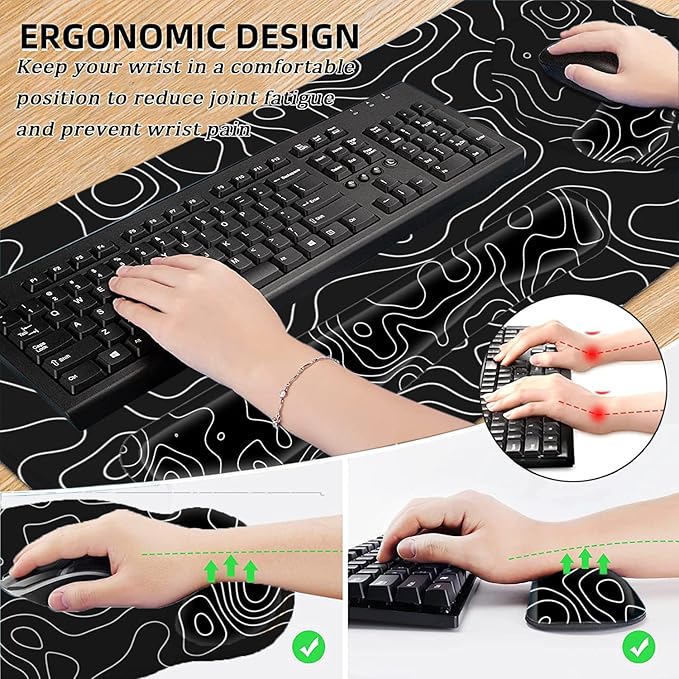 LATEEFAH Mouse Pad with Wrist Rest Large Mouse Pad Ergonomic Gaming Desk Pad Keyboard Wrist Rest Set 4-in-1 Desk Mat Keyboard Mat for Home Office