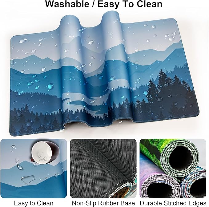 Keyboard Wrist Rest + Mouse Pad with Wrist Support + Desk Mat + Coaster 4 in 1 Set XXL Large Gaming Mousepad Cute Ergonomic Mouse Pads for Desk Computer Laptop Office Decor-Vector Forest