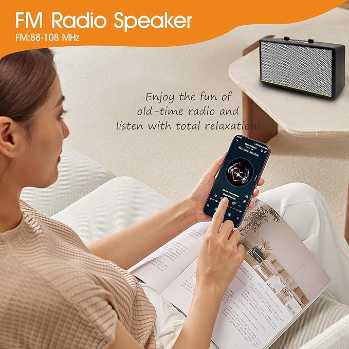 Portable Retro Bluetooth Speaker with FM Radio Treble/Bass Aux InputUSB PortMicro SD Card Slot- Wireless Loud Speakers Battery PoweredGifts for Home/Classroom/Party