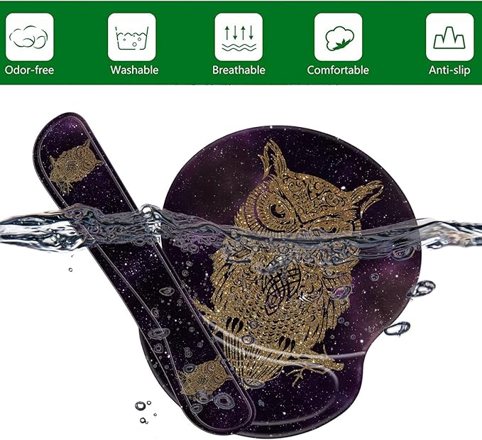 Ergonomic Gel Mouse Wrist Rest Pad and Keyboard Pad SetAnti-Slip PU Bottom Easy Typing and Relieve Wrist Pain with Cute Coaster Set (3-Starry Owl)