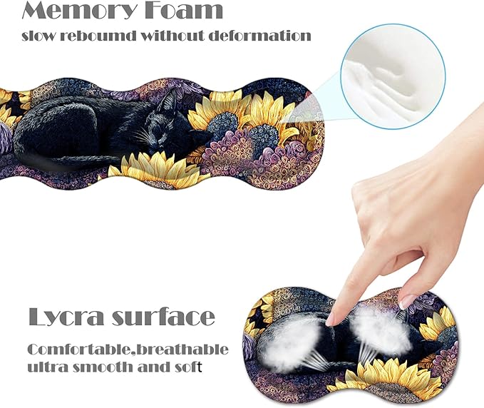 Ergonomic Keyboard Wrist Rest &amp Mouse Pad Wrist Rest SetXL Gaming Desk Mat 31.5x 11.8Non-Slip BaseMemory FoamEasy Typing Pain Relief for Office &amp HomeBlack Cat with Sunflowers