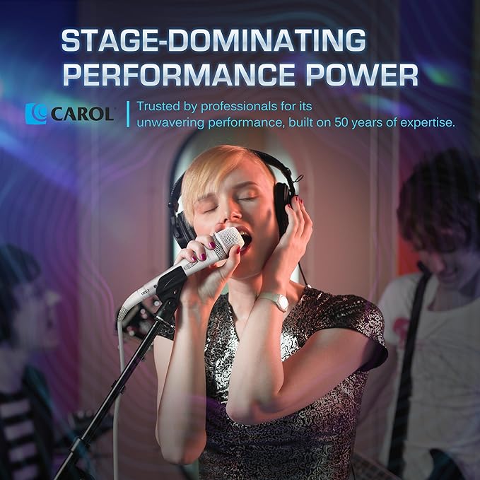 CAROL E dur-916S White XLR Wired Vocal Microphone for Singing – Dynamic Supercardioid Mic with Dual Shock Mount System for Karaoke Stage &amp Public Speaking Includes Mic 14.8ft XLR Cable &amp Sw