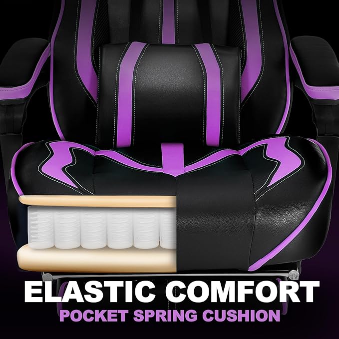 Vonesse Purple Gaming Chair with Footrest Reclining Computer Gaming Chairs for Adults Ergonomic Gamer Chair with Massage Big and Tall PC Game Chair(Purple/Black)