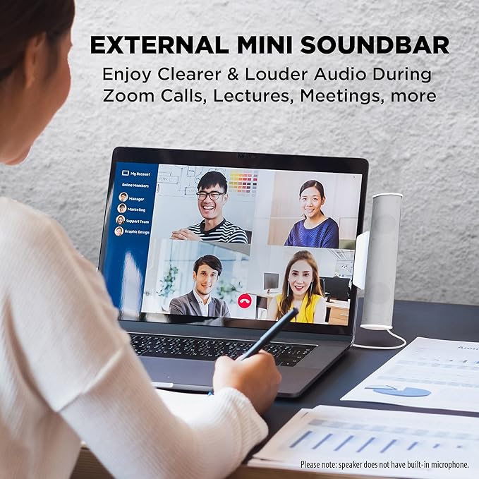 GOgroove SonaVERSE USB Speakers for Laptop Computer - USB Powered Mini Sound Bar with Clip-On Portable External Speaker Design for Monitor One Cable for Digital Audio Input and Power (White)