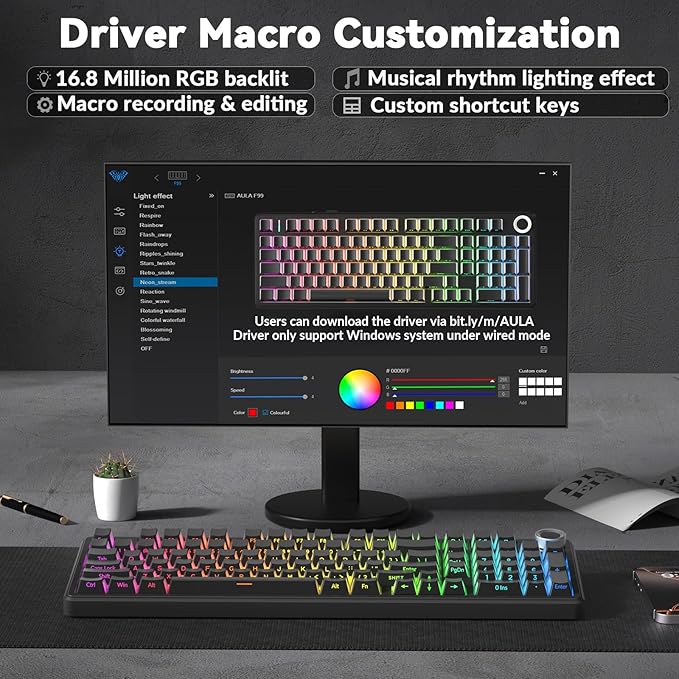 AULA F99 Pro Wireless Mechanical Keyboard-Silent VersionBT5.0/2.4GHz/USB-C Hot Swappable Custom KeyboardGasket StructurePre-lubed Linear Switches RGB Backlit Computer Gaming KeyboardsBlack
