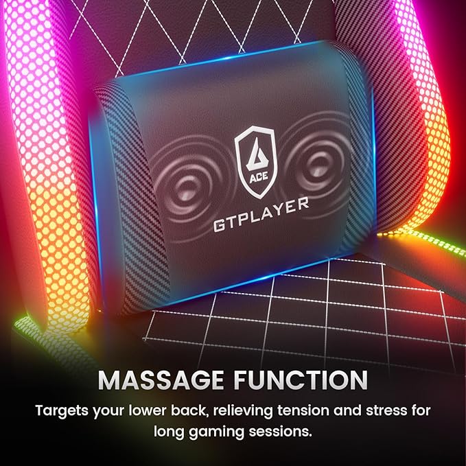 GTPLAYER RGB Gaming Chair with Footrest Massage LED Lights Lumbar Support - Ergonomic Computer Chair with Linkage Armrest Video Game Chairs PC Game Chairs for Adults