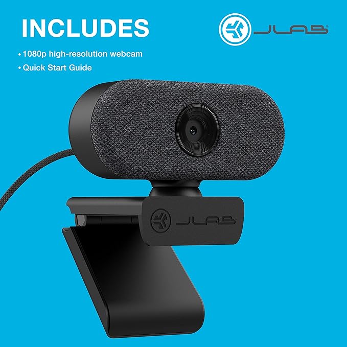 JLab Go Cam USB HD Webcam Black 1080P/30 FPS 2.1 Megapixels Minimalist Portable Set-up Omni-Directional Microphone Compatible with PC Mac and Chromebook