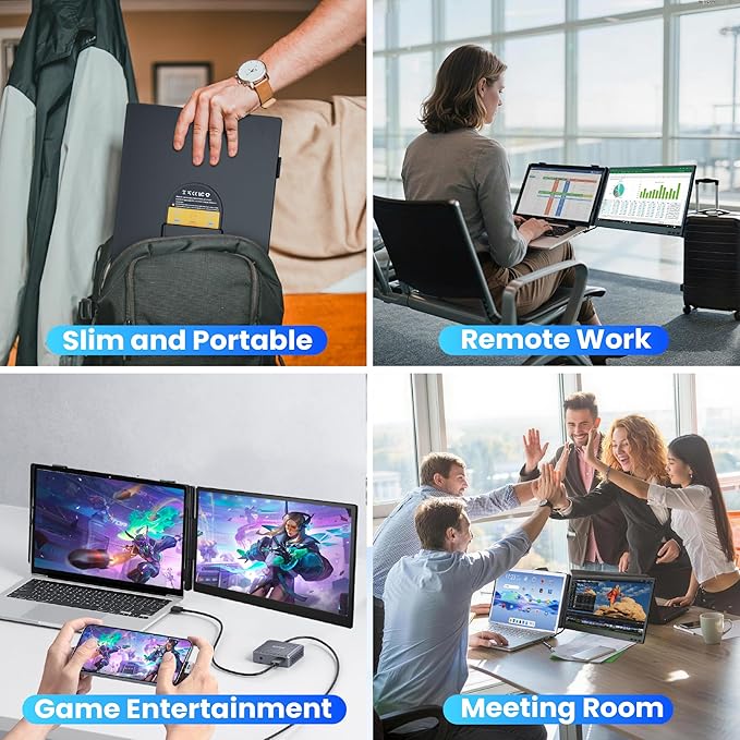 Laptop Screen Extender Ultra-lightweight 14 FHD 1080P IPS Dual Screen Laptop Monitor Extender with USB-C/HDMI Port Plug and Play Portable Monitor for 13-17 Laptops (Wins/Mac/Android//Switch/PS5)