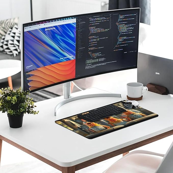 XXL Gaming Mouse Pad Animal Funny Rooster XXL Gaming Mouse Pad Large Desk Mat Protector for Desktop Anti-Slip Rubber Extended Computer Keyboard Mat Writing Pad for Work Office 15.7 * 35.4 inB-1764