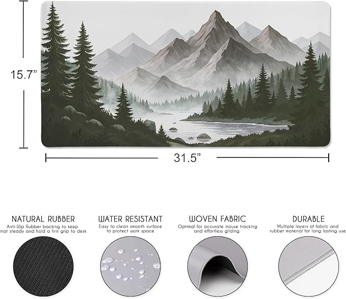 Sweet Jojo Designs Large Mouse Pad (Woodland Forest) Desk Mat for Keyboard and Mouse Pads Gaming Mousepad Office Desk Accessories for Women &amp Men (Hunter Green Nature Themed Watercolor Pine Tr