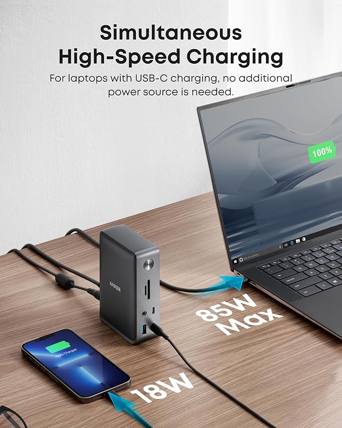 Anker Laptop Docking Station 13-in-1 USB-C Docking Station Triple Display with 2xHDMI and 1xDP 10 Gbps USB-C and 5 Gbps USB-A Data Ethernet Audio SD 85W Charging for Dell HP Lenovo and More