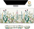 Desk Mat Pad Gaming Mouse Pad Wrist Support Set 4 in1 Non-Slip XXL Large Mousepad + Ergonomic Keyboard Wrist Rest+Mouse Wrist Rest+Coaster for Home Office Computer I Vintage Wildflower Garden