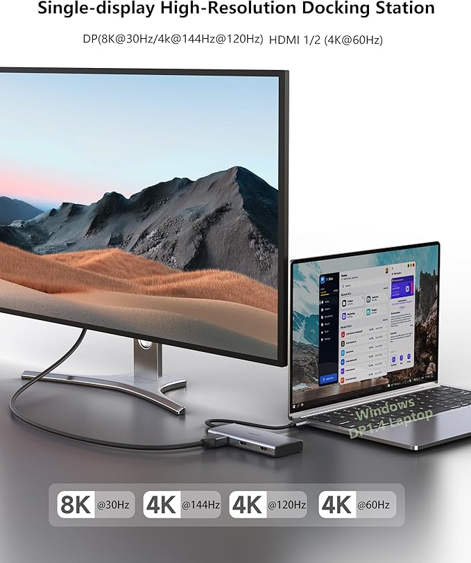 USB-C Laptop Docking Station for Triple Monitor | 7-in-1 Dock with DP 4K@160Hz/8K@30Hz + Dual HDMI 4K@60Hz 10Gbps USB A/C 100W PD | Laptop Dock for Windows/Mac