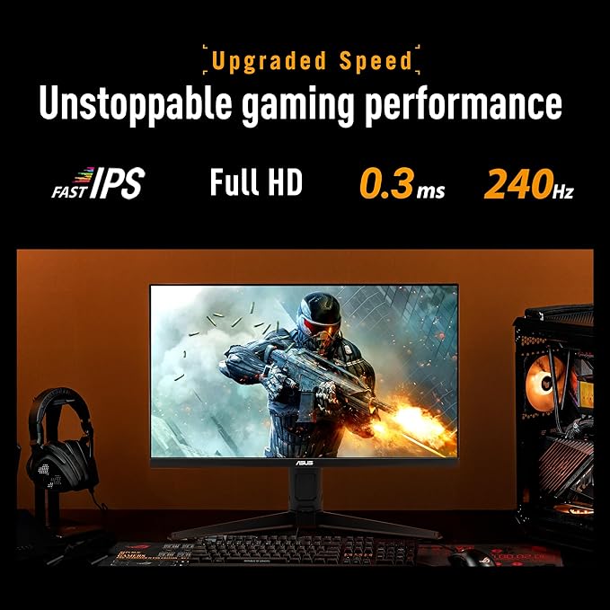 ASUS TUF Gaming Series 5 23.8” 1080P Monitor (VG249QML5A) - Fast-IPS 240Hz 0.3ms G-SYNC Compatible FreeSync Premium 99% sRGB Height Adjustable DisplayWidget Gaming AI 3 yr Warranty