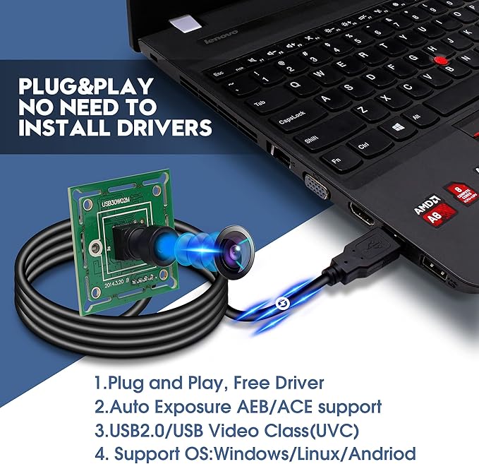 USB Camera Module 100 Degree No Diistortion Lens USB Camera 60fps High Speed Camera 10.2Inch Mini Webcam for Industrial Machine Supports Most OS with 3.3ft/1m Cable forRaspberry Pi Jetson Nano