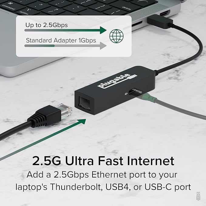 Plugable USB C to Ethernet Adapter 2.5Gb with 100W USB-C PD Charging 2.5 Gigabit Type C USB Ethernet Adapter for Windows MacBook Chrome iPad Surface XPS Thunderbolt 4 USB4 (USBC-E2500PD)