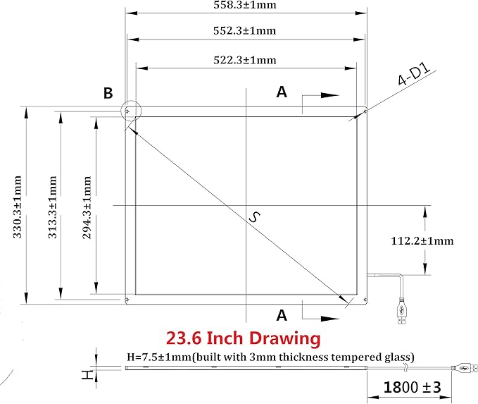 23.6 Inch Multi Points IR Touch Screen Infrared Touch Screen Panel USB Free Driver with Tempered Glass for Kiosks Touch Screen Monitor Interactive Device Machine