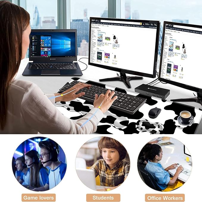 Keyboard Wrist Rest and Mouse Pad with Wrist Support Set Ergonomic CoasterMemory FoamEasy Typing Pain ReliefLarge XL Desk Mat 31.5x 11.8Cow Print