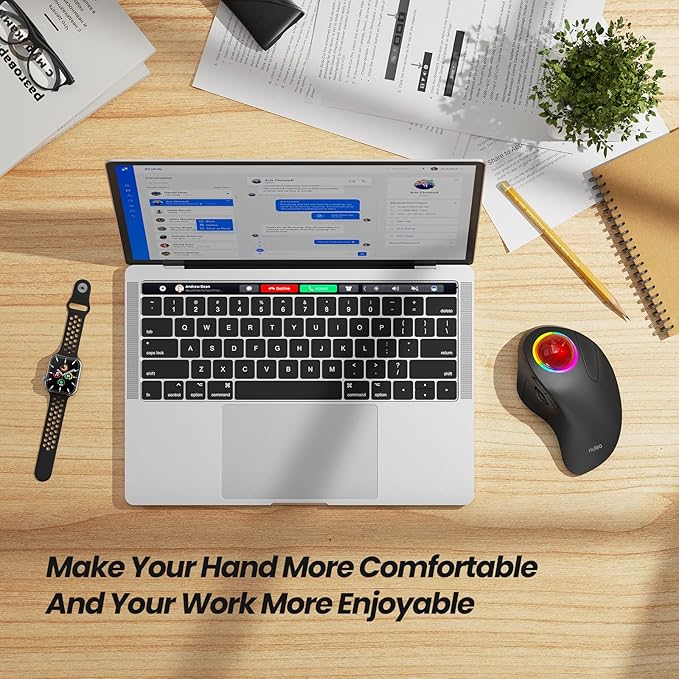 Nulea M505B Wireless Trackball Mouse Rechargeable Ergonomic RGB Rollerball Mouse Easy Index Finger Control with 5 Adjustable DPI 3 Device Connection for PC Laptop iPad Mac Windows Android