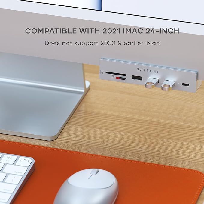 Satechi USB C Hub iMac USB Adapter USB C Data Port USB-A 3.0 Data Micro/SD Card Readers USB C Clamp Hub for iMac M4 Does Not Fit 2020 iMac &amp Earlier Models - Silver