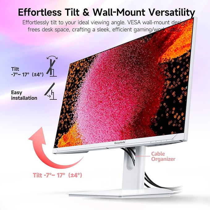 Gawfolk 27 Inch 4K Gaming Monitor 160Hz White PC Computer Monitors UHD 3840 x 2160p IPS Screen for Home &amp Office Freesync DP 1.4 HDMI 2.1 Eye Care Wall Mount Compatible