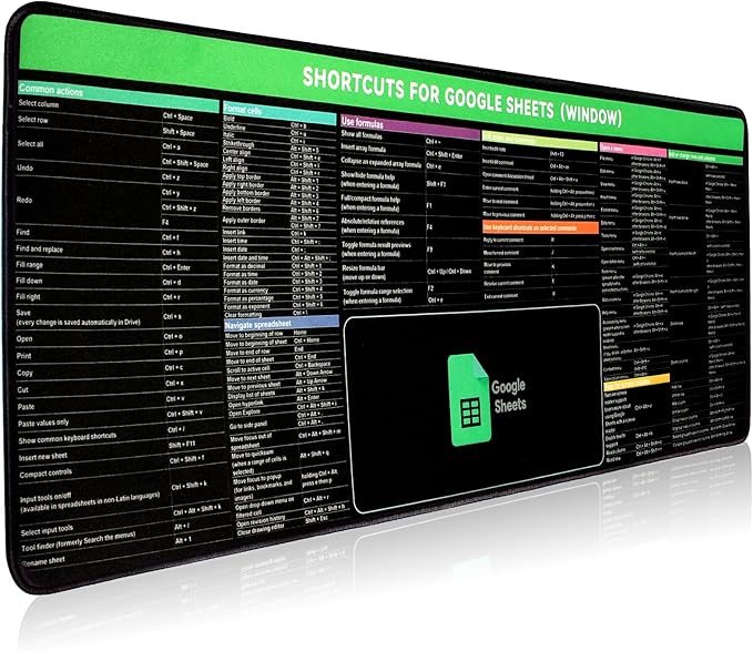 Google Sheet Shortcut Mouse Pad Large Mousepad for Google Excel Spreadsheet Extended Gaming Pad for Desk 31.5”x11.8” Waterproof Anti Slip Keyboard Pad with Google Sheet Shortcuts (Windows)
