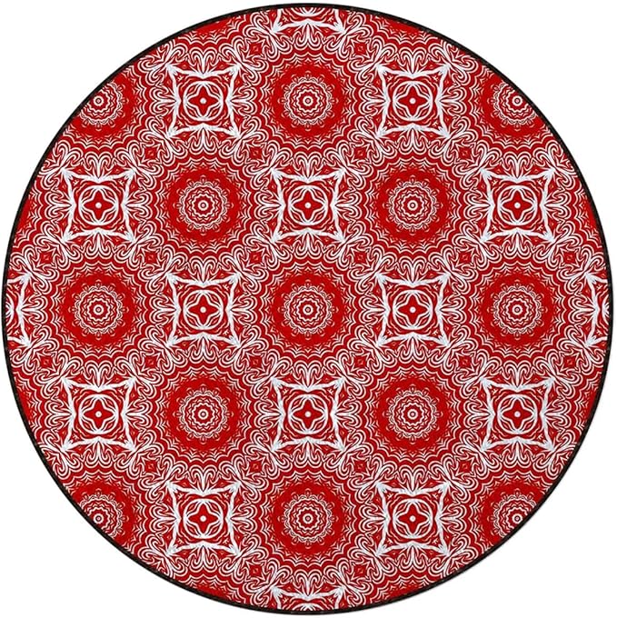 Vermilion White Round RugPrint Carpet for Bedroom Living Room Office Home Decor Mat Classic Silhouette Forest Springtime Diameter 35.4 in